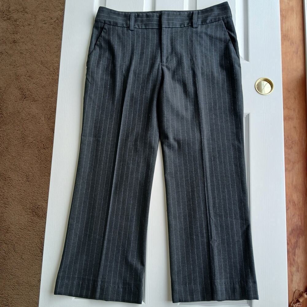 Karen Kane Black Pinstripe Slacks 14 self hemmed 27" inseam short warm comfy